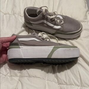 Vans Platform New Era Suede Sneakers in Light Gray and White and Green